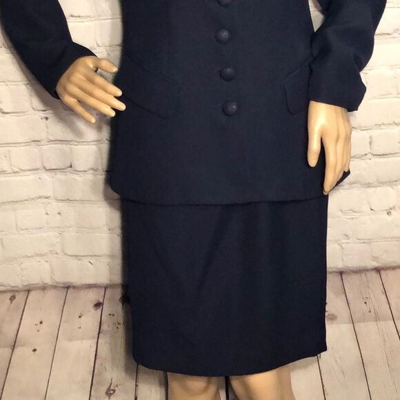 Morgan Taylor Petites Navy Blue Skirt Suit Y2K 8P - Picture 3 of 10